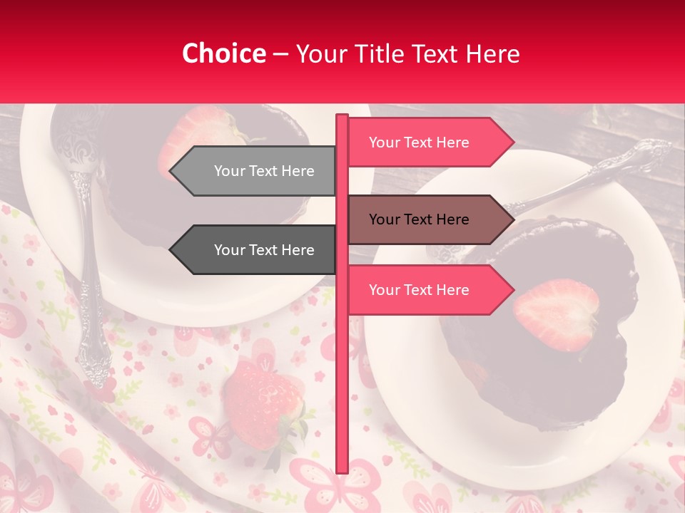 Two Plates Of Desserts With Chocolate Frosting And Strawberries PowerPoint Template