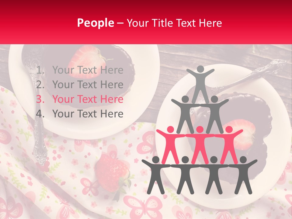 Two Plates Of Desserts With Chocolate Frosting And Strawberries PowerPoint Template