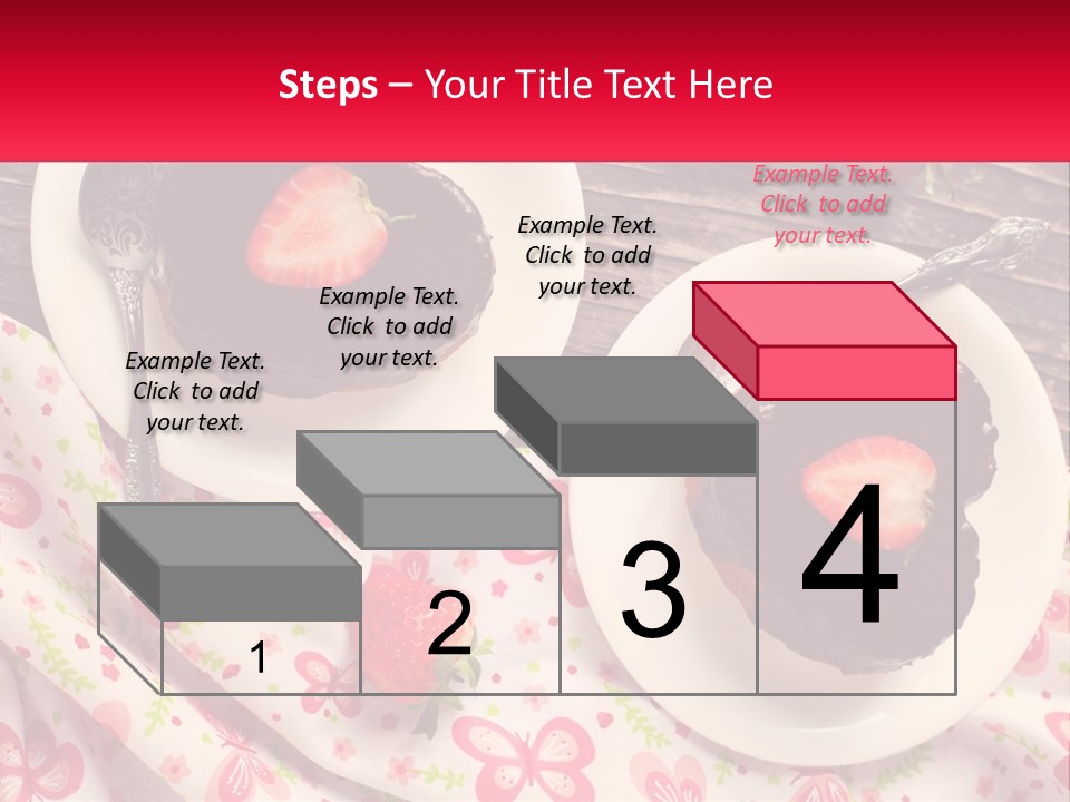 Two Plates Of Desserts With Chocolate Frosting And Strawberries PowerPoint Template