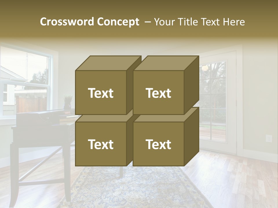 A Living Room With A Piano And A Chair PowerPoint Template