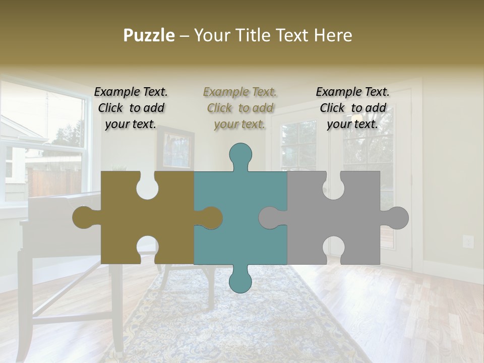 A Living Room With A Piano And A Chair PowerPoint Template