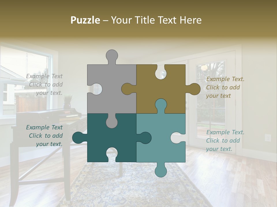 A Living Room With A Piano And A Chair PowerPoint Template