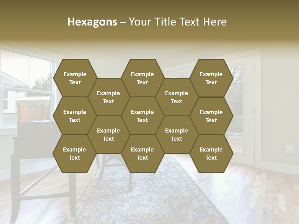 A Living Room With A Piano And A Chair PowerPoint Template