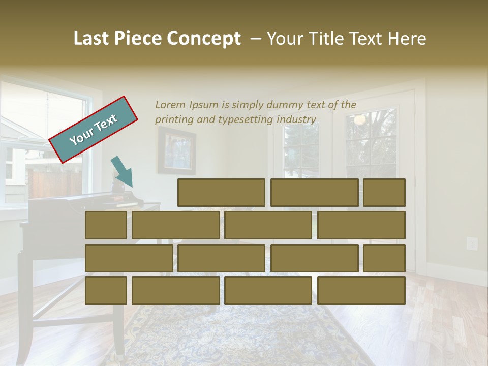 A Living Room With A Piano And A Chair PowerPoint Template