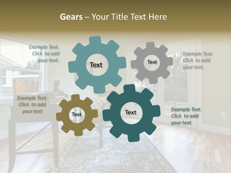 A Living Room With A Piano And A Chair PowerPoint Template