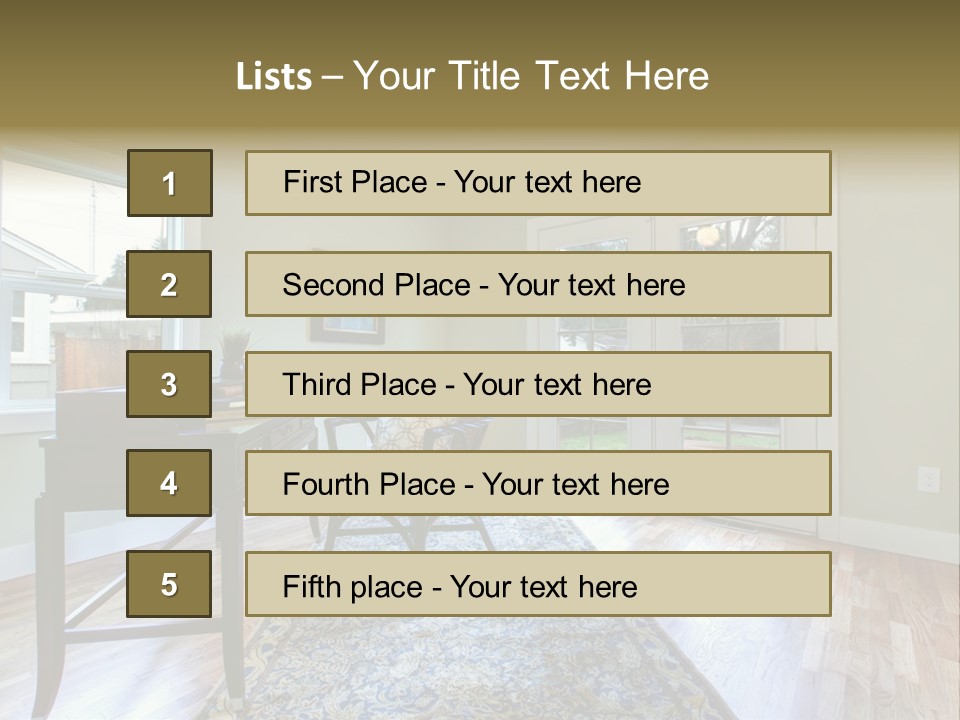 A Living Room With A Piano And A Chair PowerPoint Template