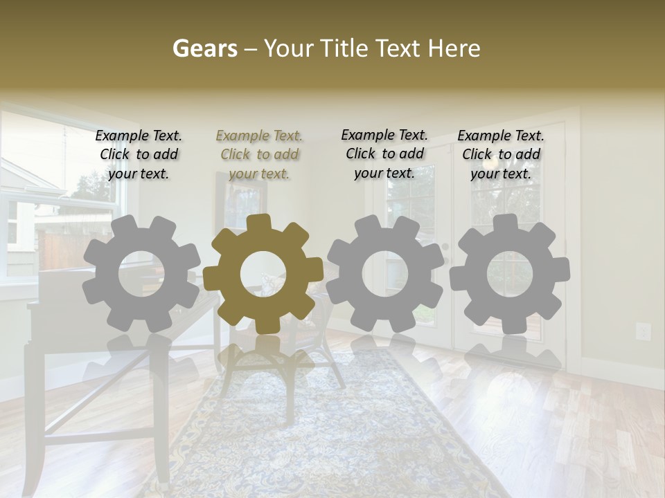 A Living Room With A Piano And A Chair PowerPoint Template