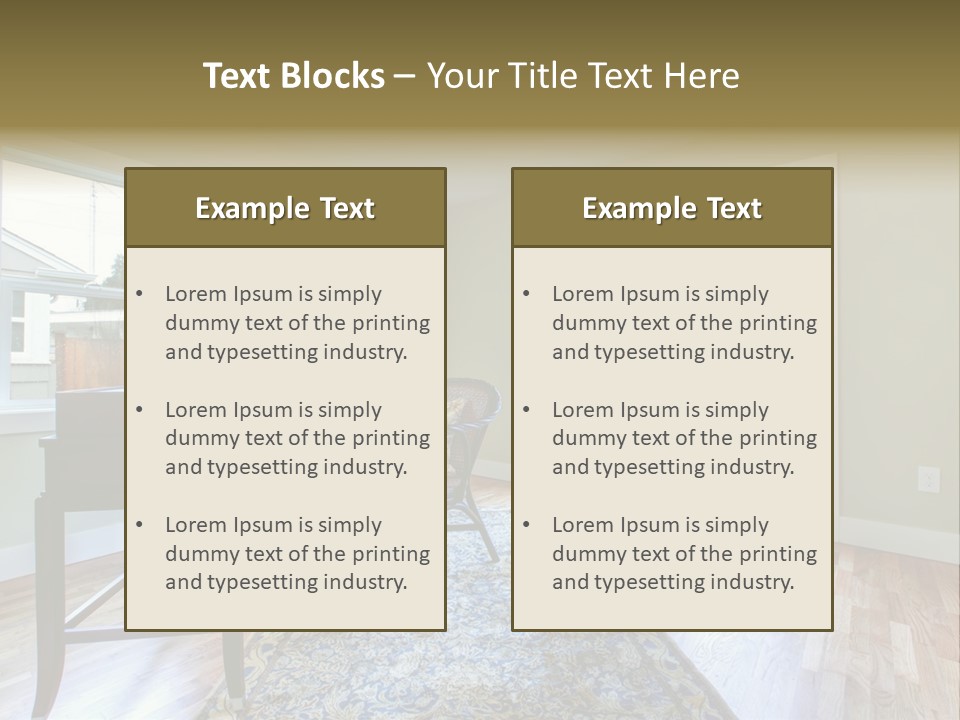 A Living Room With A Piano And A Chair PowerPoint Template