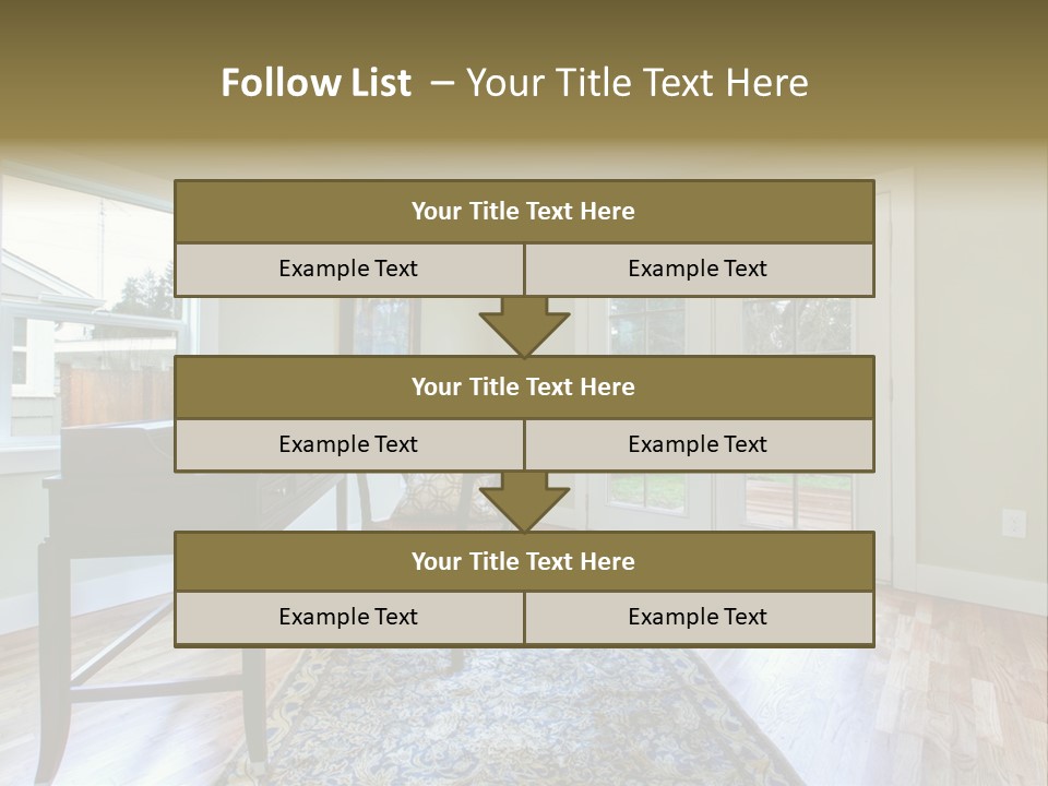 A Living Room With A Piano And A Chair PowerPoint Template