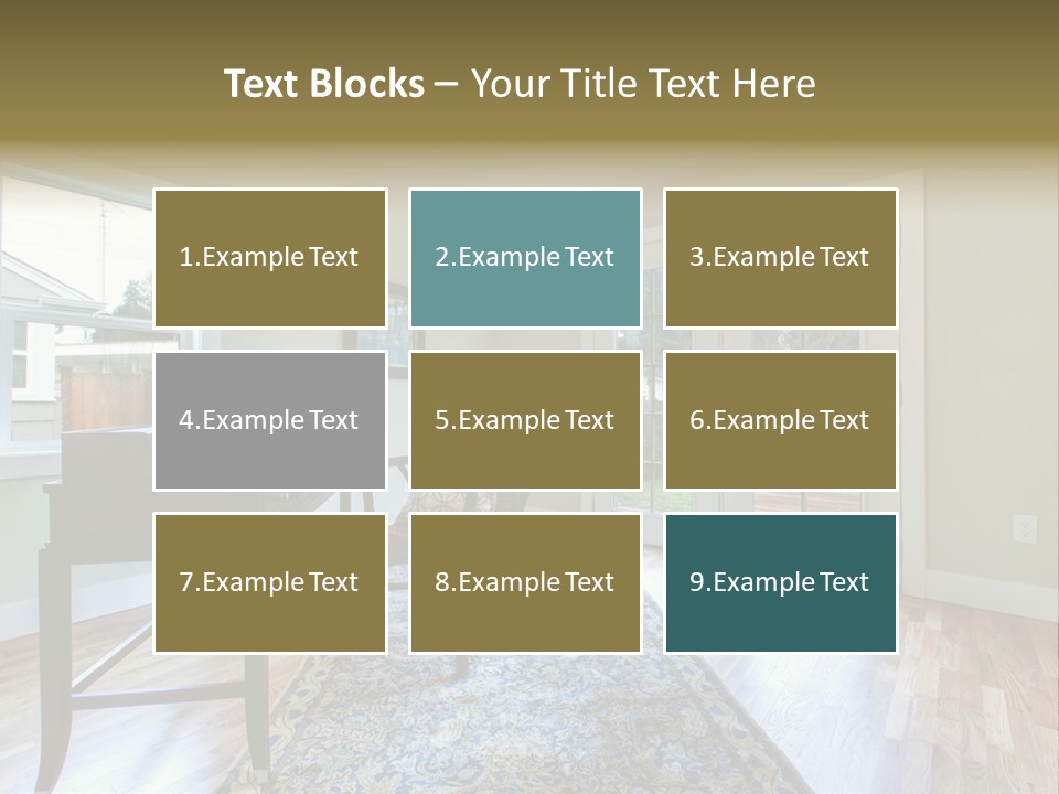 A Living Room With A Piano And A Chair PowerPoint Template