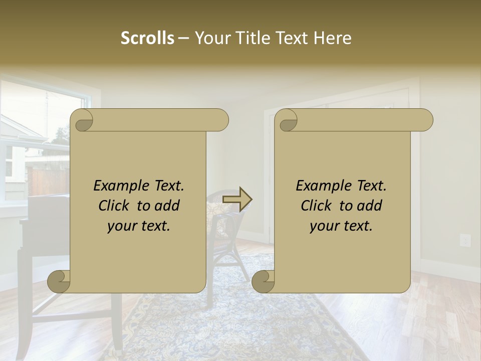 A Living Room With A Piano And A Chair PowerPoint Template
