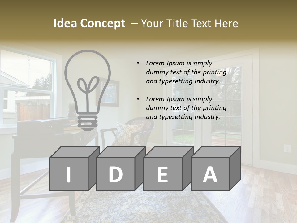 A Living Room With A Piano And A Chair PowerPoint Template