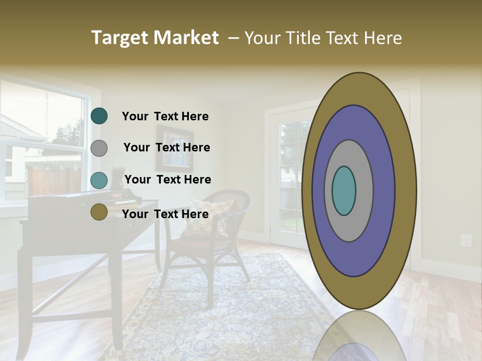 A Living Room With A Piano And A Chair PowerPoint Template