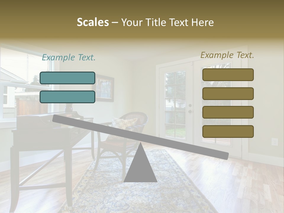 A Living Room With A Piano And A Chair PowerPoint Template