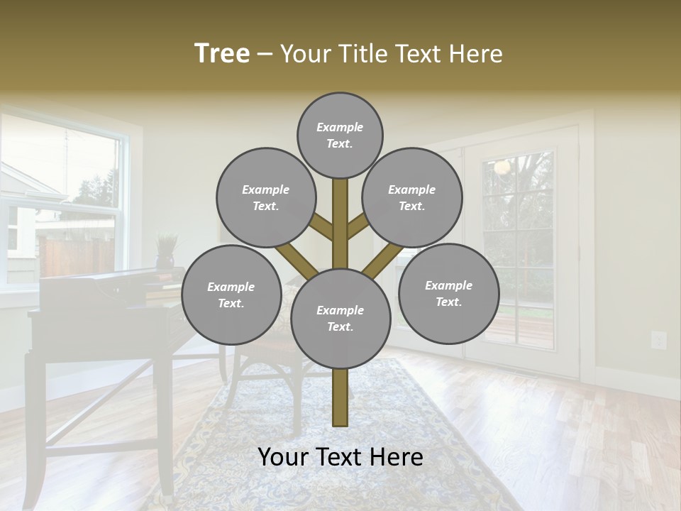 A Living Room With A Piano And A Chair PowerPoint Template