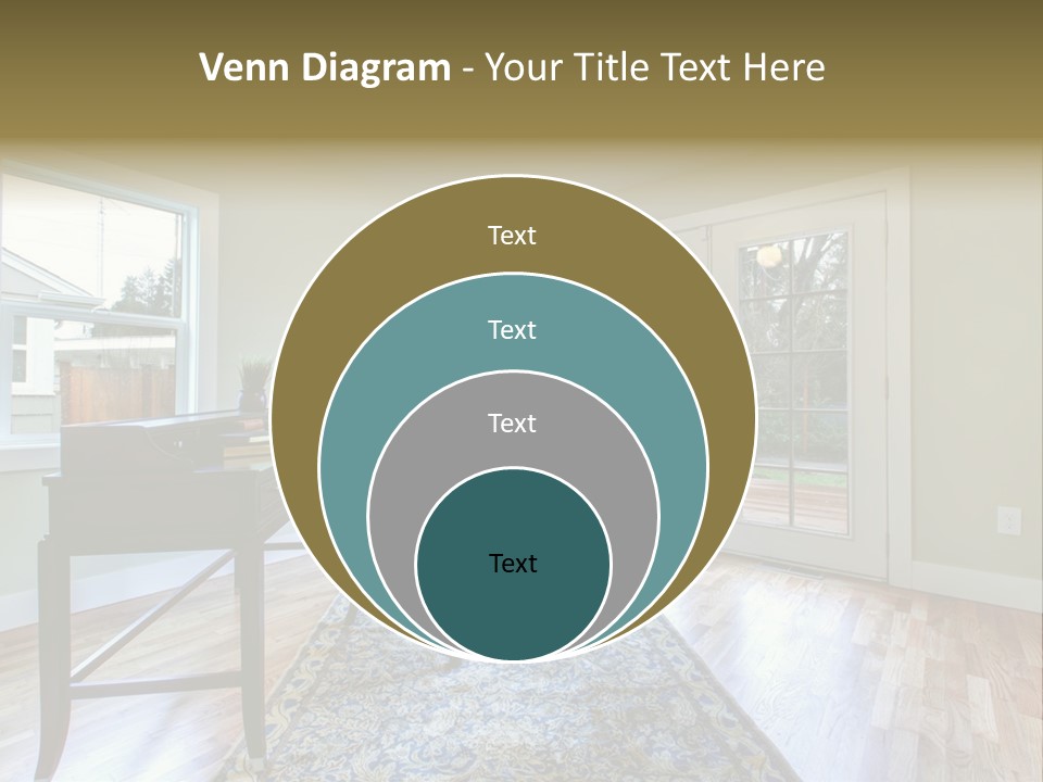 A Living Room With A Piano And A Chair PowerPoint Template