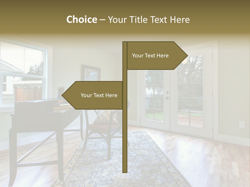 A Living Room With A Piano And A Chair PowerPoint Template