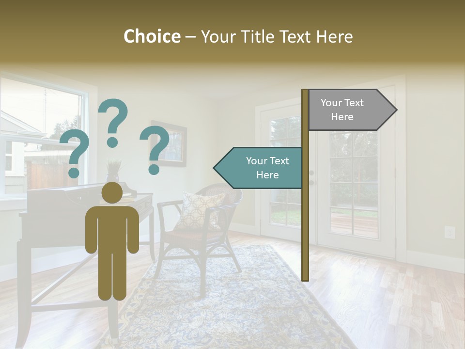 A Living Room With A Piano And A Chair PowerPoint Template