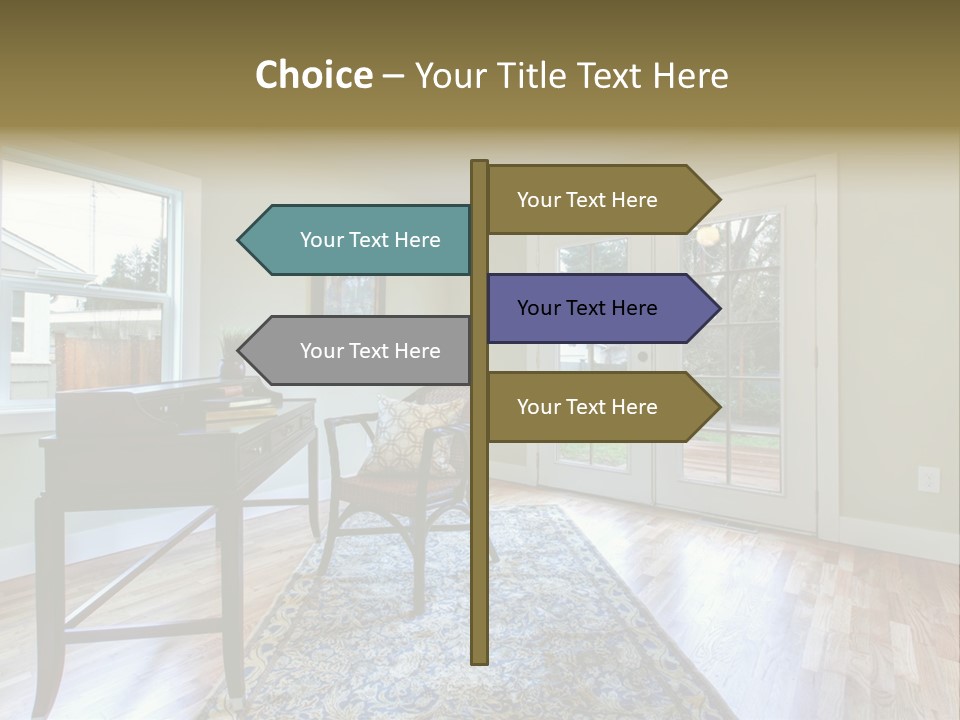 A Living Room With A Piano And A Chair PowerPoint Template