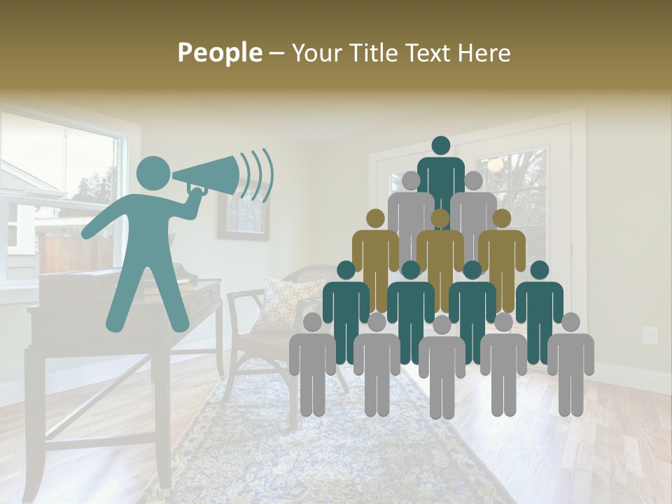 A Living Room With A Piano And A Chair PowerPoint Template