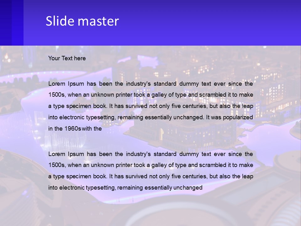 A Model Of A City At Night With A Fountain PowerPoint Template