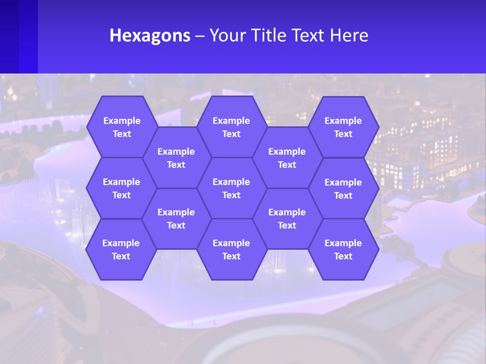 A Model Of A City At Night With A Fountain PowerPoint Template