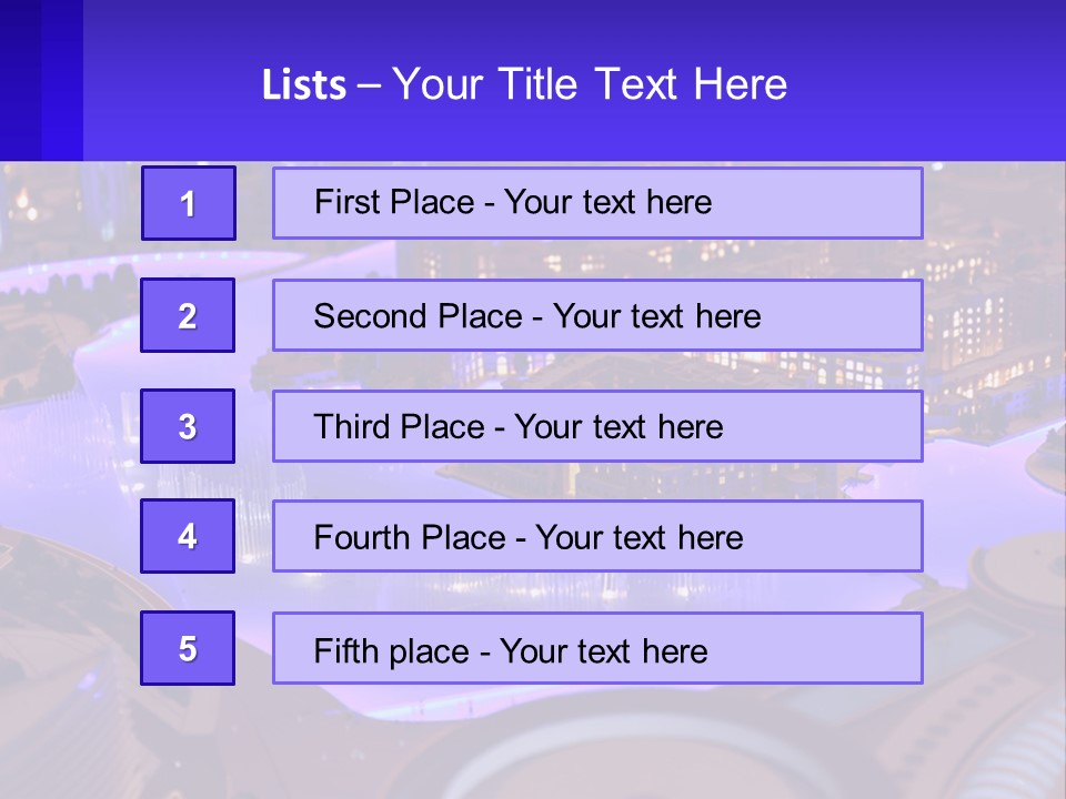 A Model Of A City At Night With A Fountain PowerPoint Template
