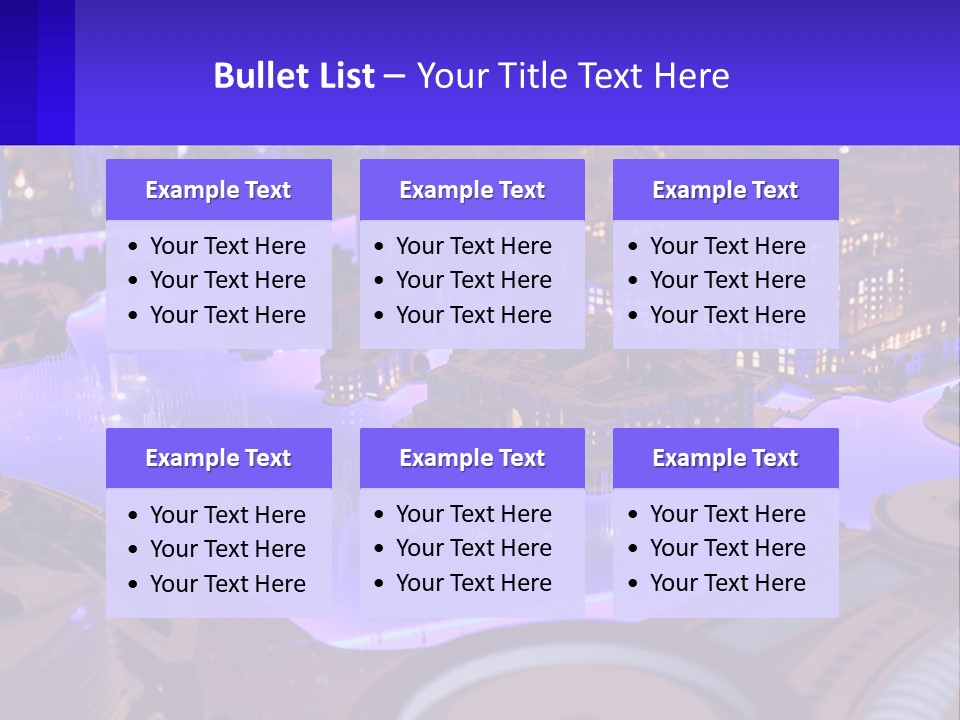 A Model Of A City At Night With A Fountain PowerPoint Template