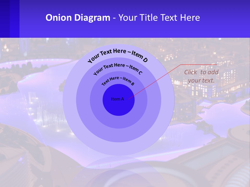 A Model Of A City At Night With A Fountain PowerPoint Template