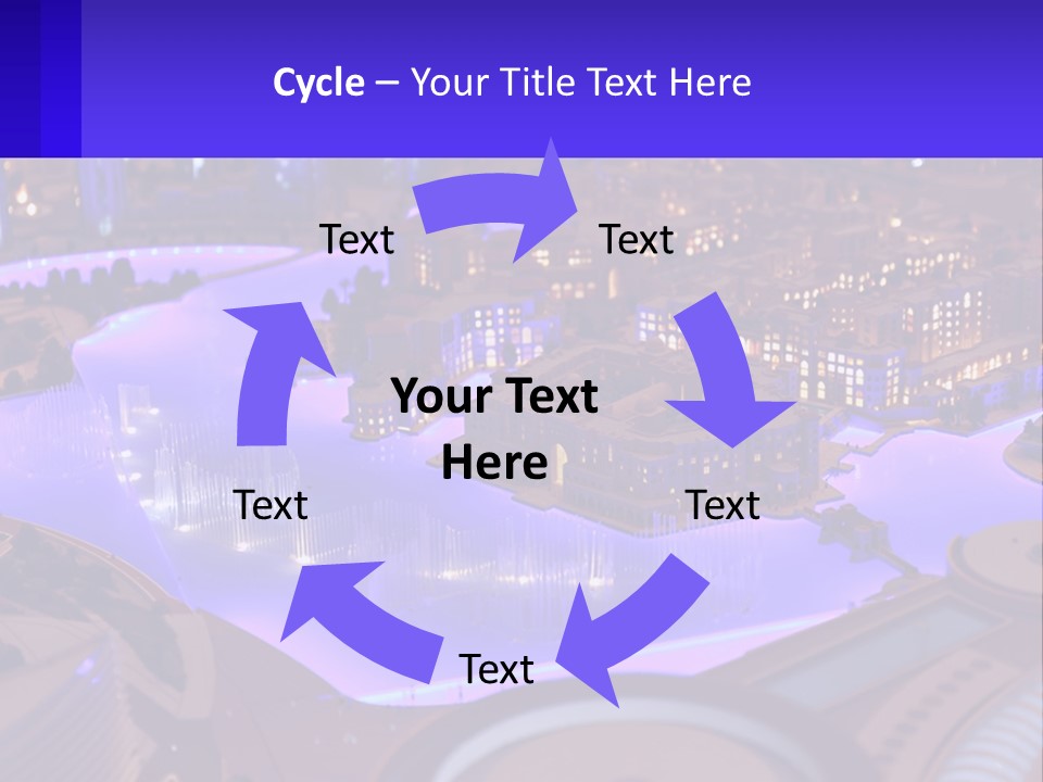 A Model Of A City At Night With A Fountain PowerPoint Template