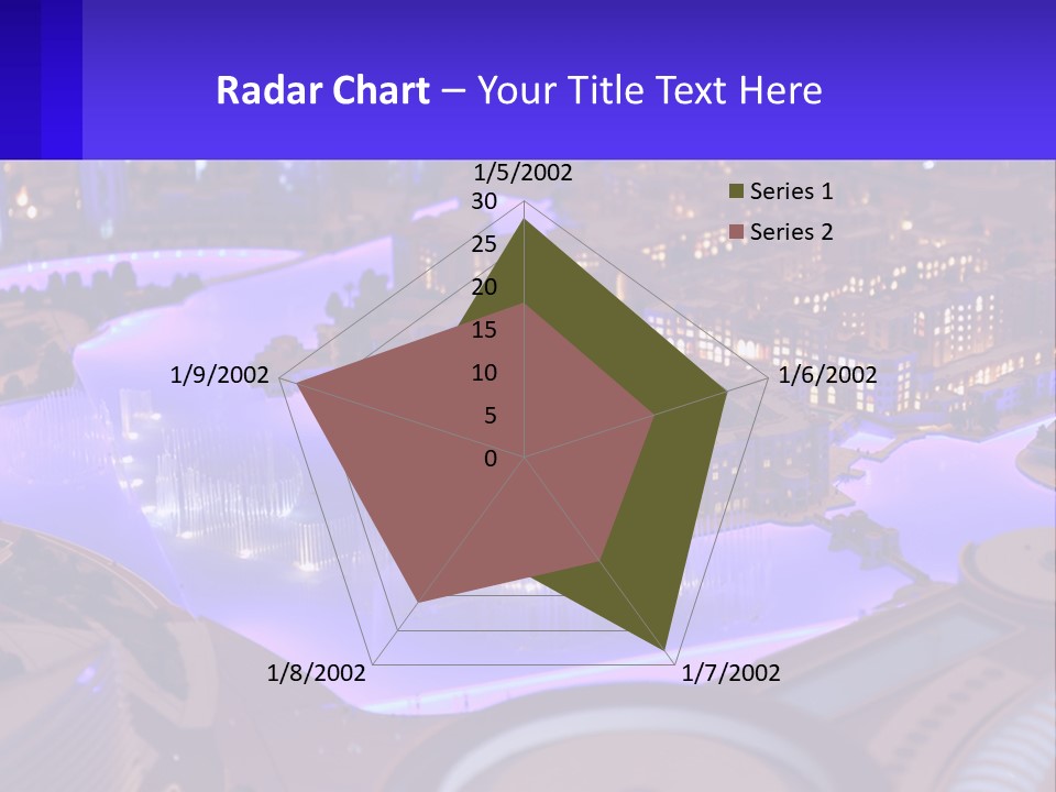 A Model Of A City At Night With A Fountain PowerPoint Template