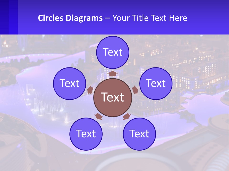 A Model Of A City At Night With A Fountain PowerPoint Template