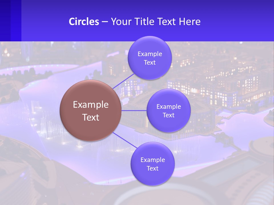 A Model Of A City At Night With A Fountain PowerPoint Template