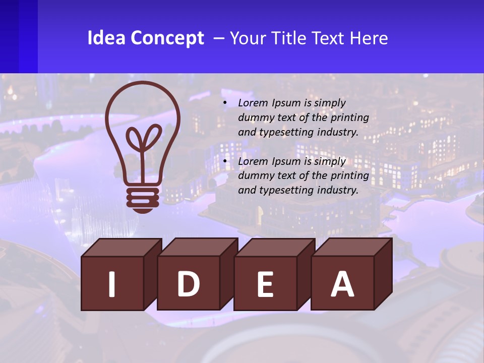 A Model Of A City At Night With A Fountain PowerPoint Template