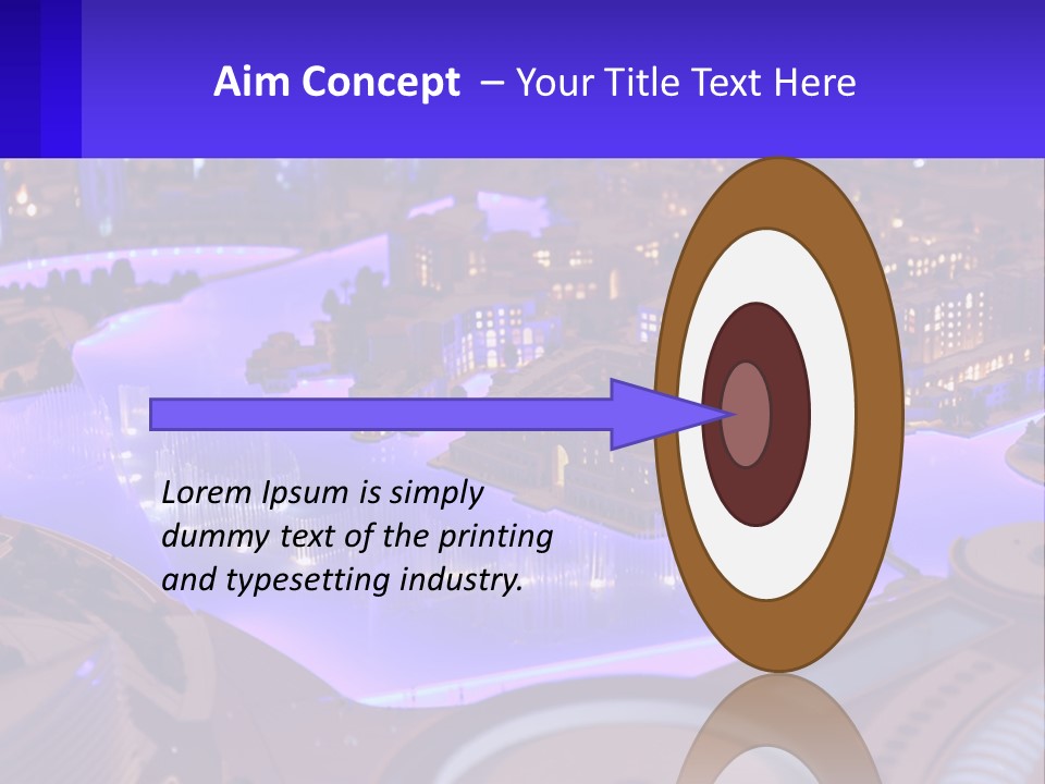 A Model Of A City At Night With A Fountain PowerPoint Template