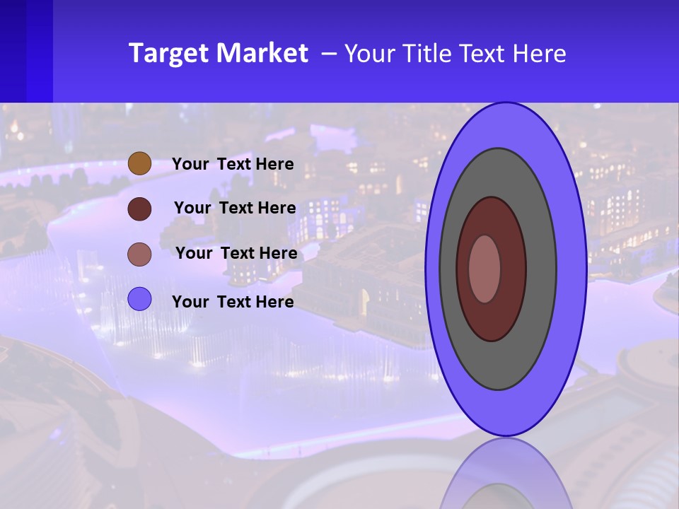 A Model Of A City At Night With A Fountain PowerPoint Template