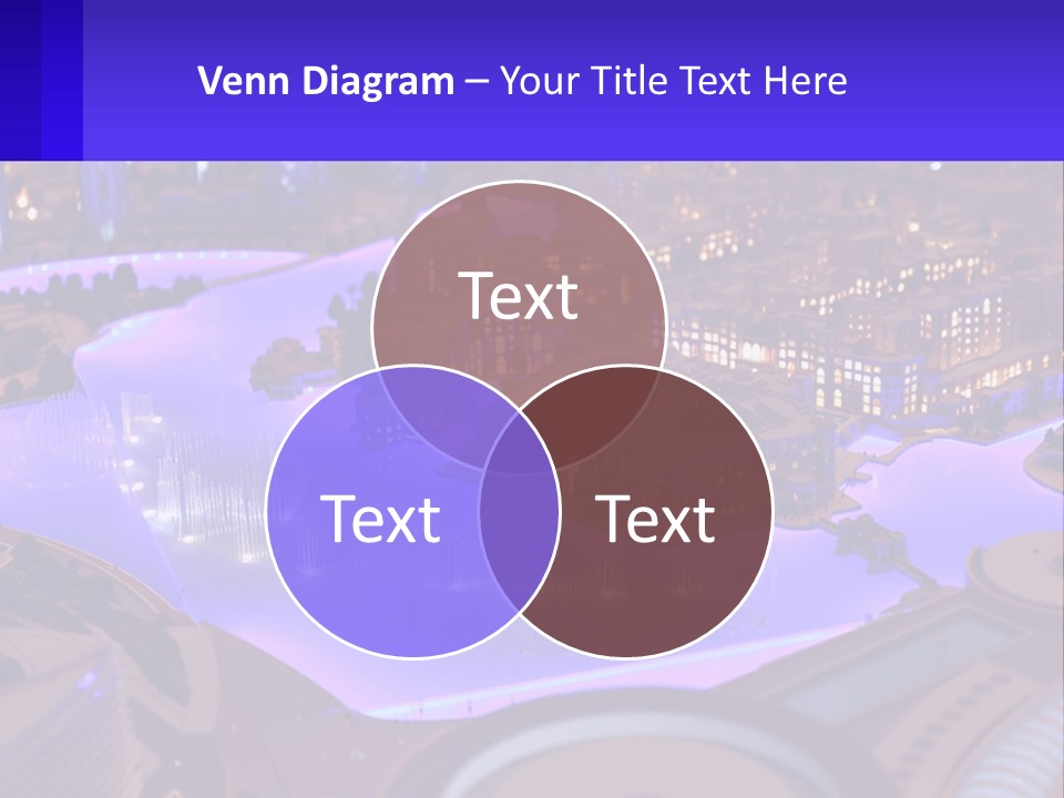 A Model Of A City At Night With A Fountain PowerPoint Template