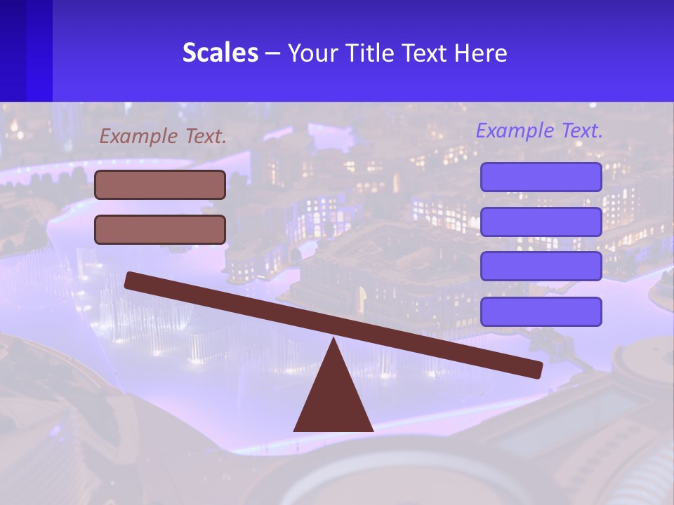 A Model Of A City At Night With A Fountain PowerPoint Template