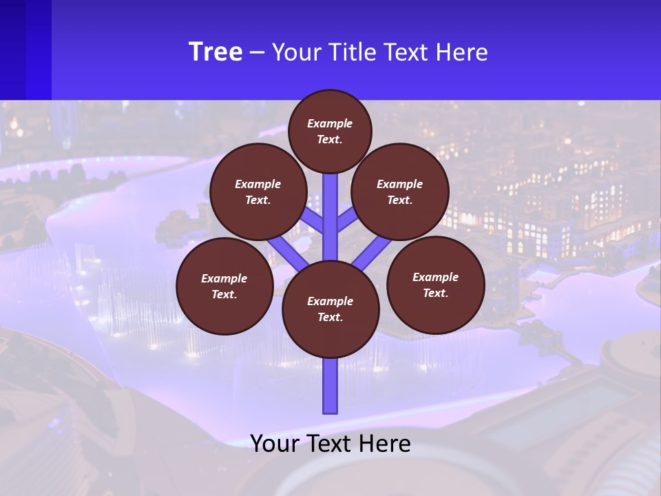 A Model Of A City At Night With A Fountain PowerPoint Template