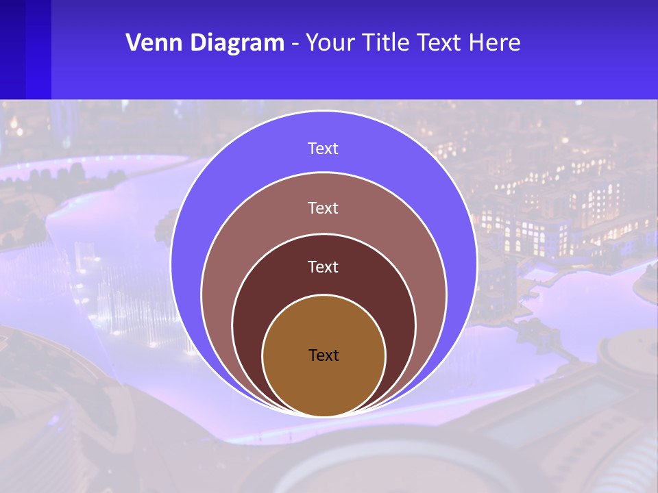 A Model Of A City At Night With A Fountain PowerPoint Template