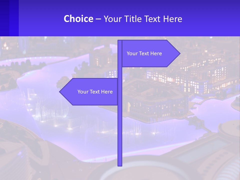 A Model Of A City At Night With A Fountain PowerPoint Template