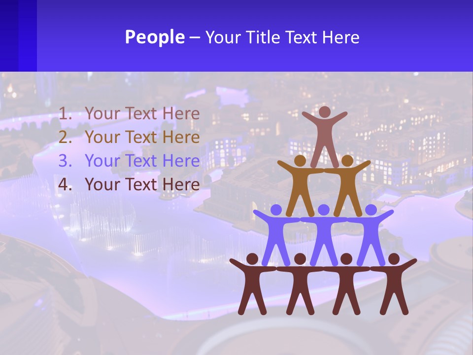 A Model Of A City At Night With A Fountain PowerPoint Template