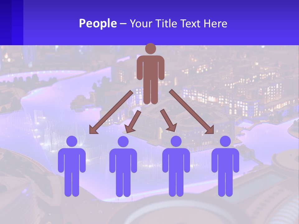 A Model Of A City At Night With A Fountain PowerPoint Template