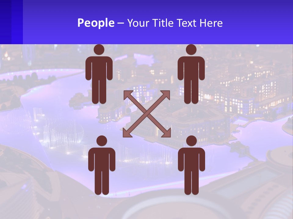 A Model Of A City At Night With A Fountain PowerPoint Template