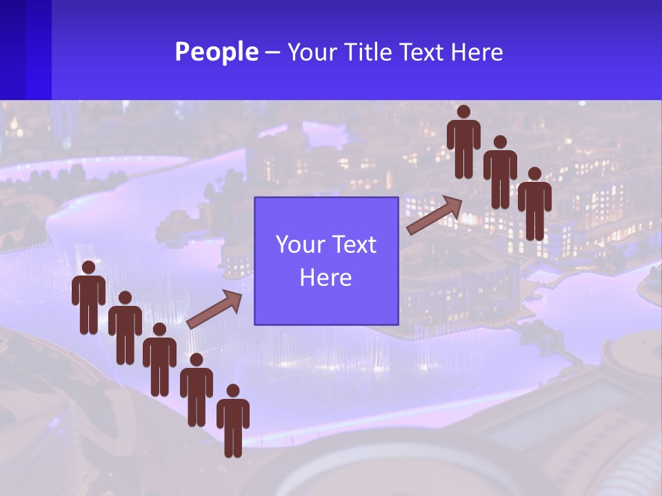 A Model Of A City At Night With A Fountain PowerPoint Template