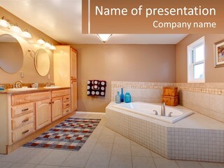 A Bath Room With A Bath Tub A Sink And A Mirror PowerPoint Template