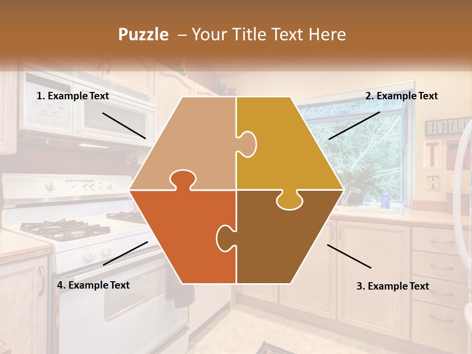 A Kitchen With White Appliances And A Window PowerPoint Template