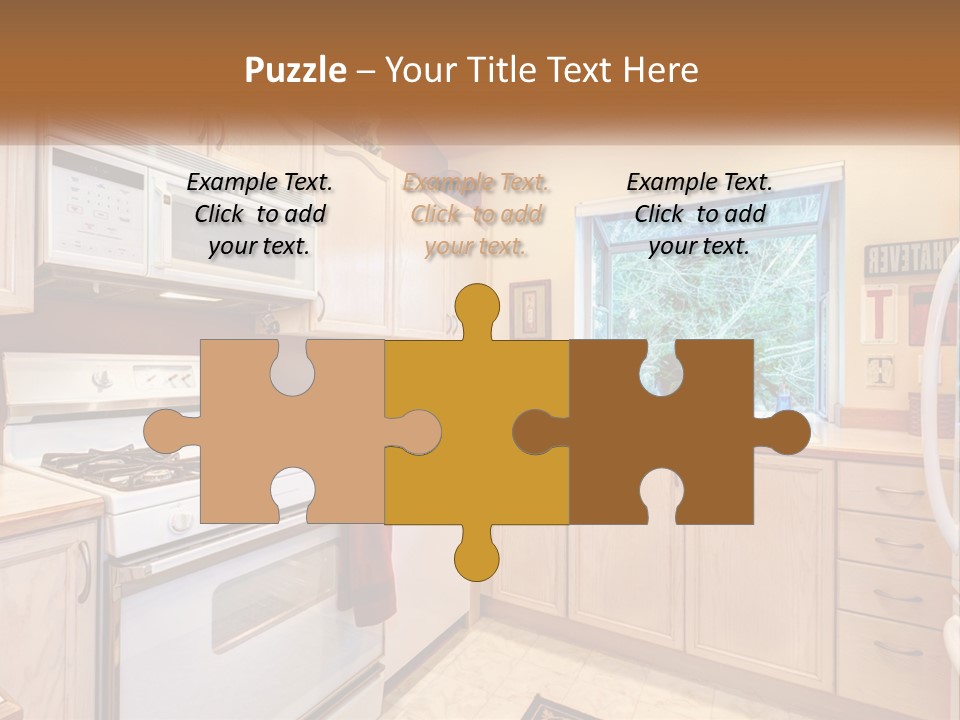 A Kitchen With White Appliances And A Window PowerPoint Template