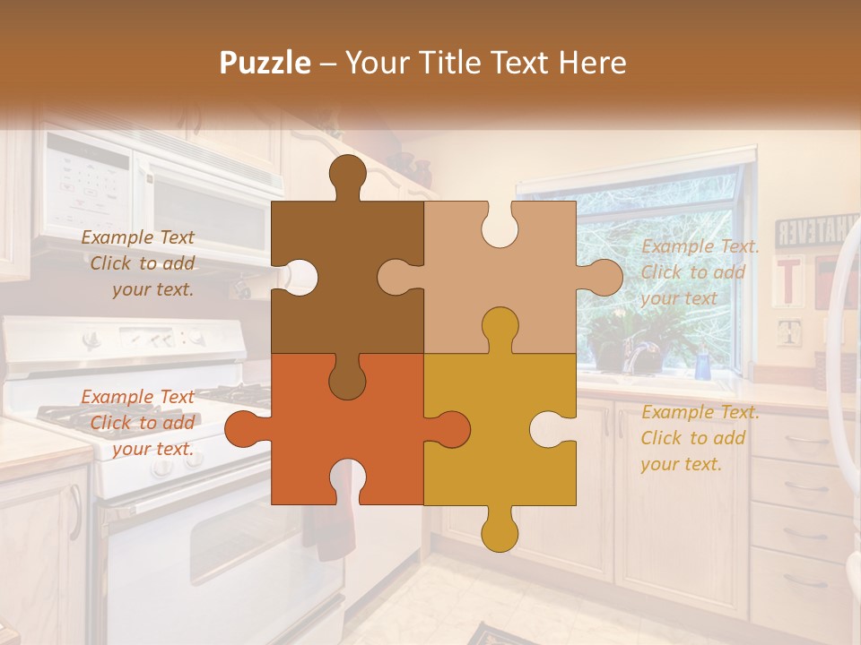 A Kitchen With White Appliances And A Window PowerPoint Template