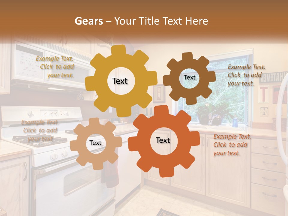 A Kitchen With White Appliances And A Window PowerPoint Template